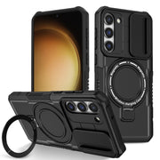For Samsung Galaxy S23+ 5G Sliding Camshield Magsafe Holder TPU Hybrid PC Phone Case(Black)