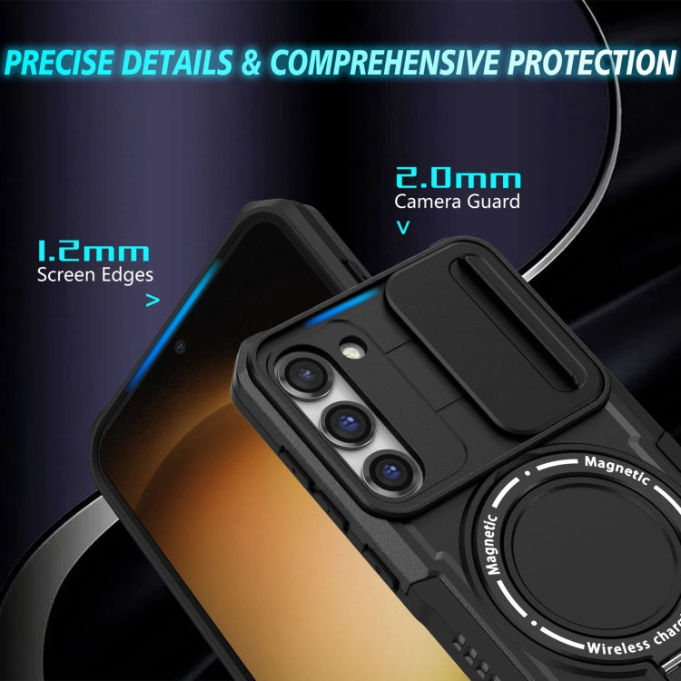 For Samsung Galaxy S23+ 5G Sliding Camshield Magsafe Holder TPU Hybrid PC Phone Case(Black)