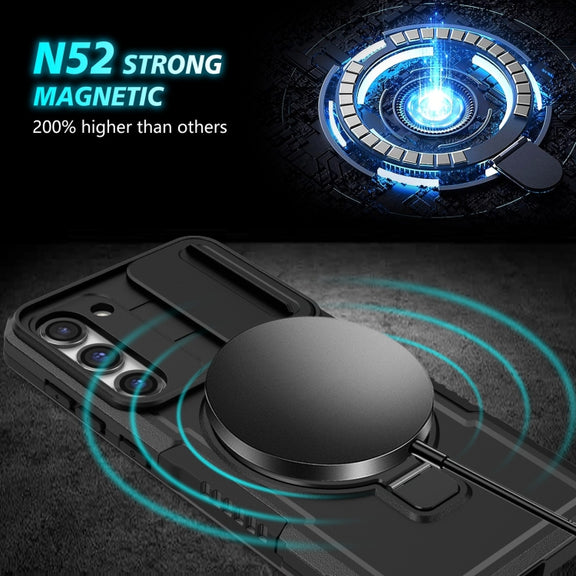 For Samsung Galaxy S23+ 5G Sliding Camshield Magsafe Holder TPU Hybrid PC Phone Case(Black)
