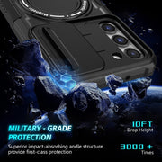 For Samsung Galaxy S23+ 5G Sliding Camshield Magsafe Holder TPU Hybrid PC Phone Case(Black)