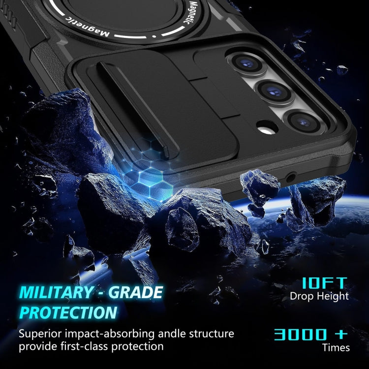 For Samsung Galaxy S23+ 5G Sliding Camshield Magsafe Holder TPU Hybrid PC Phone Case(Black)