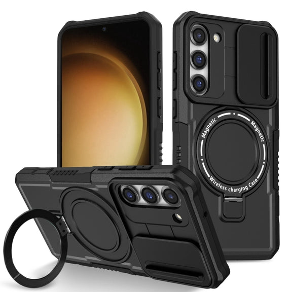 For Samsung Galaxy S23+ 5G Sliding Camshield Magsafe Holder TPU Hybrid PC Phone Case(Black)