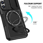 For Samsung Galaxy S23+ 5G Sliding Camshield Magsafe Holder TPU Hybrid PC Phone Case(Black)