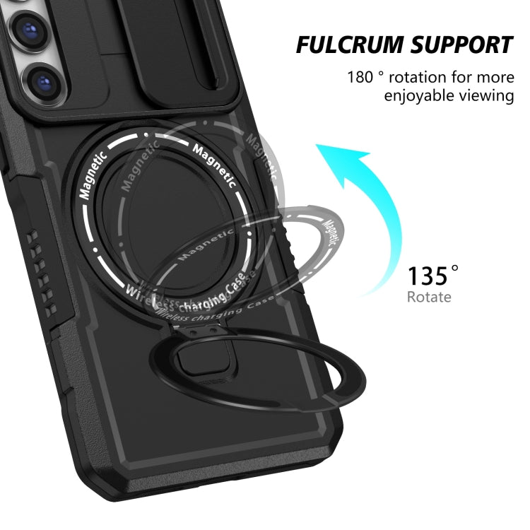 For Samsung Galaxy S23+ 5G Sliding Camshield Magsafe Holder TPU Hybrid PC Phone Case(Black)