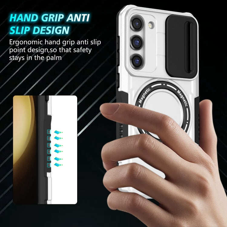For Samsung Galaxy S23+ 5G Sliding Camshield Magsafe Holder TPU Hybrid PC Phone Case(Black White) - free shipping - PMC TechLife - Order now!
