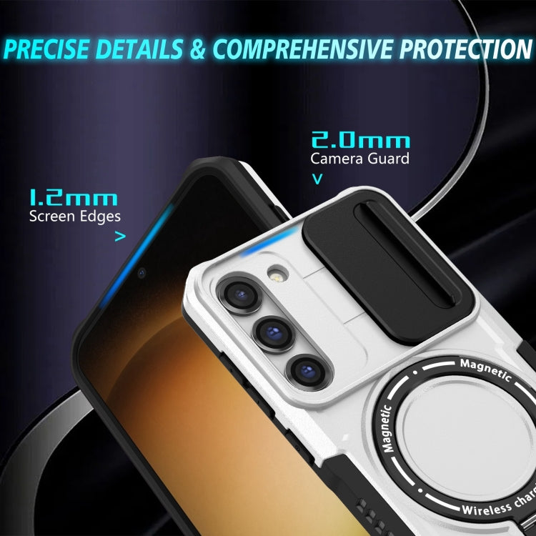 For Samsung Galaxy S23+ 5G Sliding Camshield Magsafe Holder TPU Hybrid PC Phone Case(Black White) - free shipping - PMC TechLife - Order now!