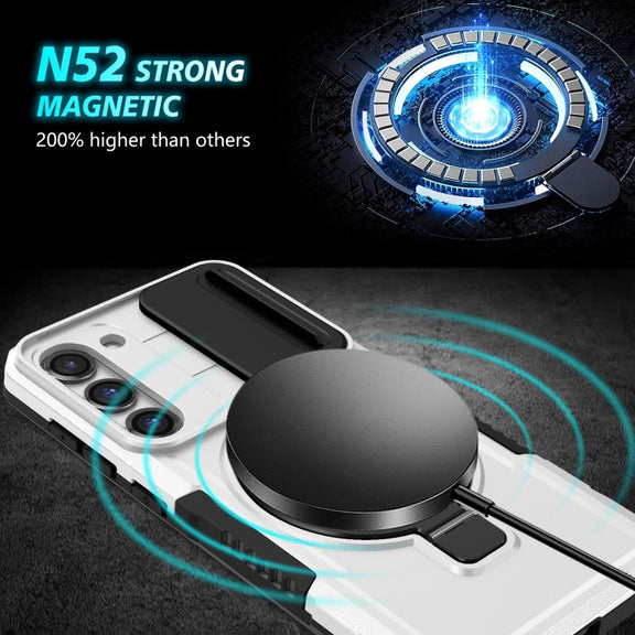 For Samsung Galaxy S23+ 5G Sliding Camshield Magsafe Holder TPU Hybrid PC Phone Case(Black White)