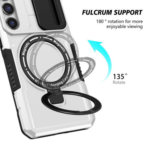 For Samsung Galaxy S23+ 5G Sliding Camshield Magsafe Holder TPU Hybrid PC Phone Case(Black White)