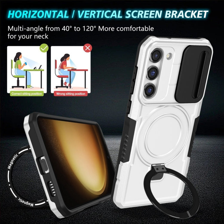 For Samsung Galaxy S23+ 5G Sliding Camshield Magsafe Holder TPU Hybrid PC Phone Case(Black White) - free shipping - PMC TechLife - Order now!