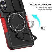 For Samsung Galaxy S23+ 5G Sliding Camshield Magsafe Holder TPU Hybrid PC Phone Case(Black Red)