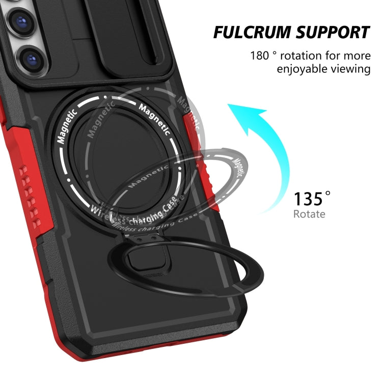 For Samsung Galaxy S23+ 5G Sliding Camshield Magsafe Holder TPU Hybrid PC Phone Case(Black Red)