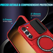 For Samsung Galaxy S23+ 5G Sliding Camshield Magsafe Holder TPU Hybrid PC Phone Case(Red)