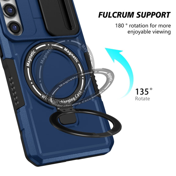 For Samsung Galaxy S23 5G Sliding Camshield Magsafe Holder TPU Hybrid PC Phone Case(Royal Blue)