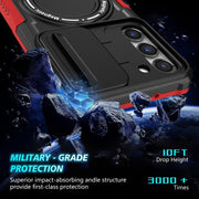 For Samsung Galaxy S23 5G Sliding Camshield Magsafe Holder TPU Hybrid PC Phone Case(Black Red)