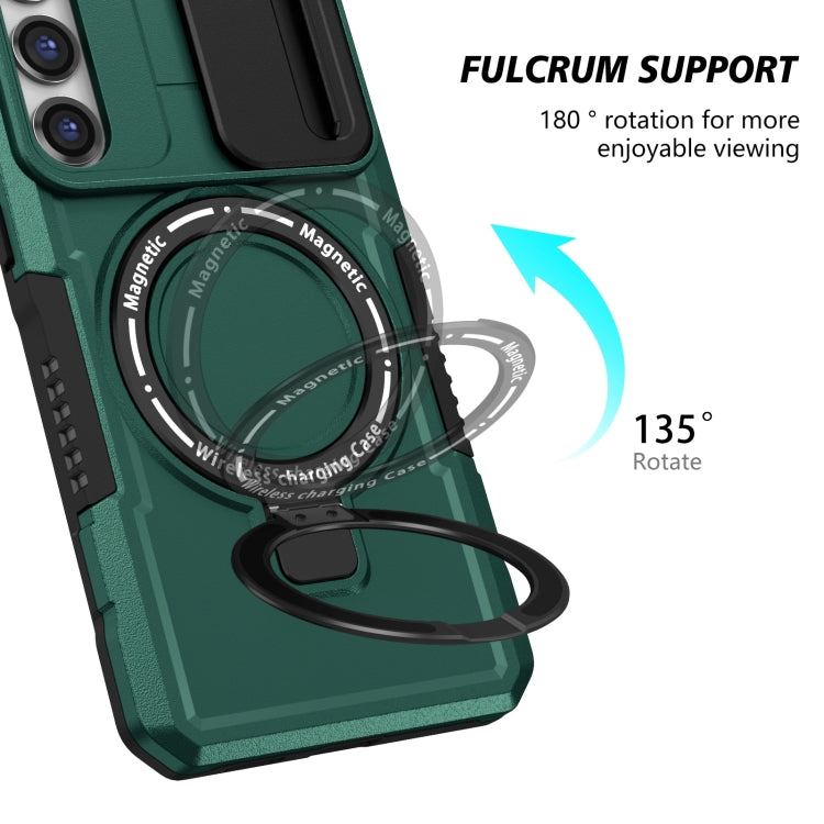 For Samsung Galaxy S23 5G Sliding Camshield Magsafe Holder TPU Hybrid PC Phone Case(Deep Green) - free shipping - PMC TechLife - Order now!