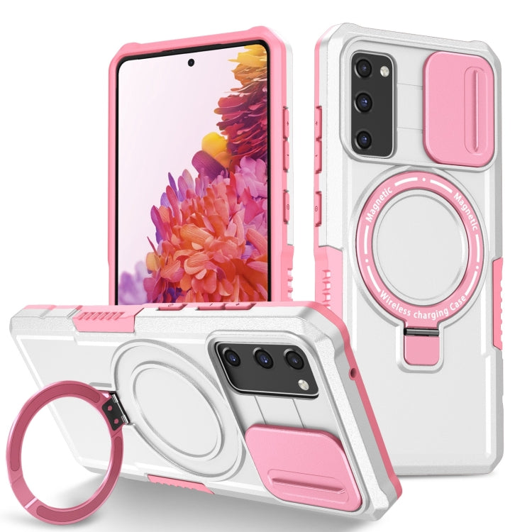 For Samsung Galaxy S20 FE Sliding Camshield Magsafe Holder TPU Hybrid PC Phone Case(Pink White) - Galaxy Phone Cases by PMC TechLife | Online Shopping South Africa | PMC TechLife