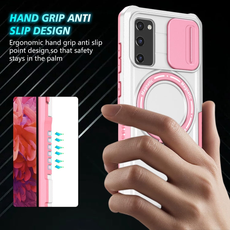 For Samsung Galaxy S20 FE Sliding Camshield Magsafe Holder TPU Hybrid PC Phone Case(Pink White) - Galaxy Phone Cases by PMC TechLife | Online Shopping South Africa | PMC TechLife
