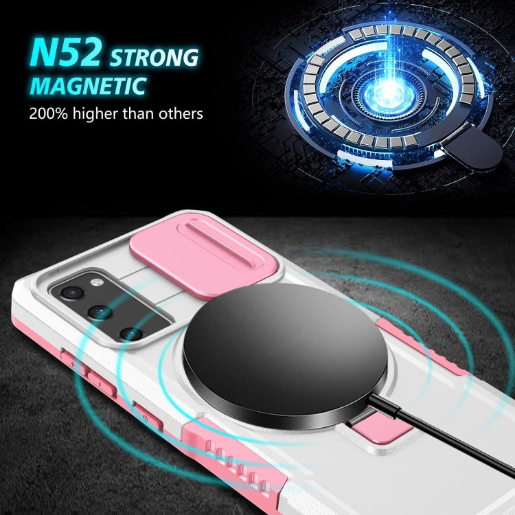 For Samsung Galaxy S20 FE Sliding Camshield Magsafe Holder TPU Hybrid PC Phone Case(Pink White) - Galaxy Phone Cases by PMC TechLife | Online Shopping South Africa | PMC TechLife