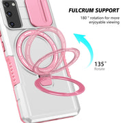 For Samsung Galaxy S20 FE Sliding Camshield Magsafe Holder TPU Hybrid PC Phone Case(Pink White)