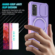 For Samsung Galaxy S20 FE Sliding Camshield Magsafe Holder TPU Hybrid PC Phone Case(Pink Purple)