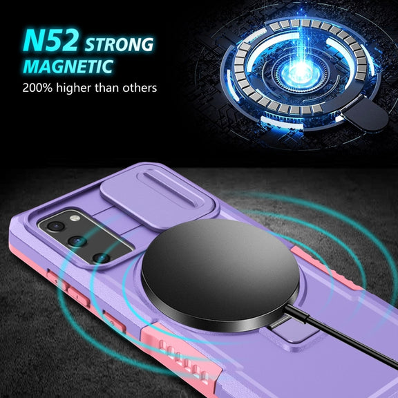 For Samsung Galaxy S20 FE Sliding Camshield Magsafe Holder TPU Hybrid PC Phone Case(Pink Purple)