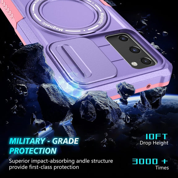 For Samsung Galaxy S20 FE Sliding Camshield Magsafe Holder TPU Hybrid PC Phone Case(Pink Purple)
