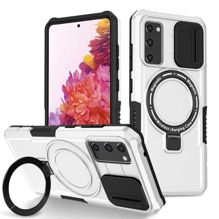 For Samsung Galaxy S20 FE Sliding Camshield Magsafe Holder TPU Hybrid PC Phone Case(Black White) - Galaxy Phone Cases by PMC TechLife | Online Shopping South Africa | PMC TechLife
