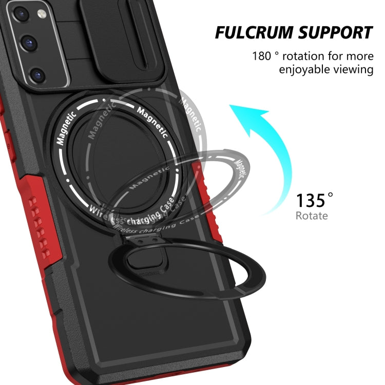 For Samsung Galaxy S20 FE Sliding Camshield Magsafe Holder TPU Hybrid PC Phone Case(Black Red) - Galaxy Phone Cases by PMC TechLife | Online Shopping South Africa | PMC TechLife