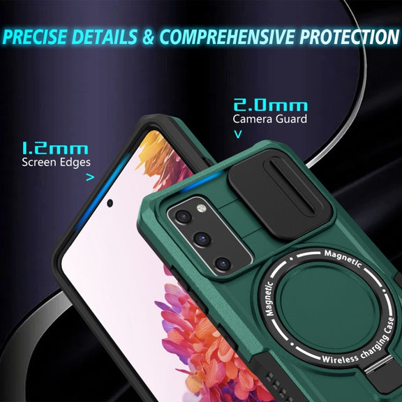 For Samsung Galaxy S20 FE Sliding Camshield Magsafe Holder TPU Hybrid PC Phone Case(Deep Green)