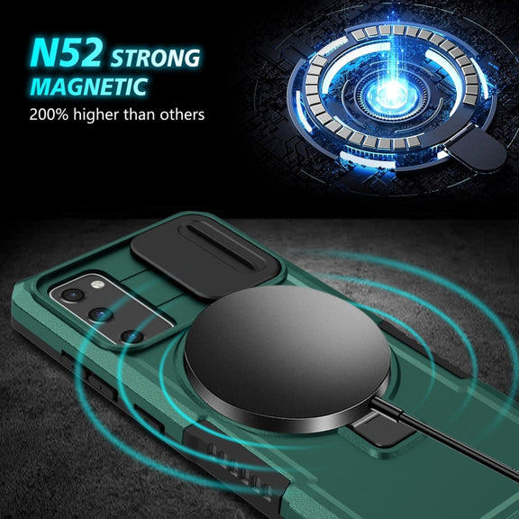 For Samsung Galaxy S20 FE Sliding Camshield Magsafe Holder TPU Hybrid PC Phone Case(Deep Green)