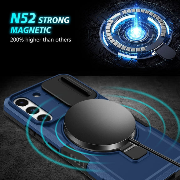 For Samsung Galaxy S22 5G Sliding Camshield Magsafe Holder TPU Hybrid PC Phone Case(Royal Blue)