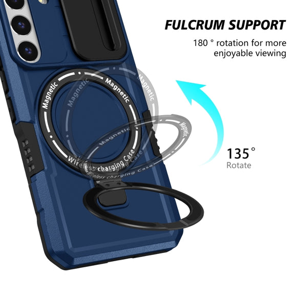 For Samsung Galaxy S22 5G Sliding Camshield Magsafe Holder TPU Hybrid PC Phone Case(Royal Blue)
