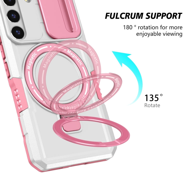 For Samsung Galaxy S22 5G Sliding Camshield Magsafe Holder TPU Hybrid PC Phone Case(Pink White) - Galaxy Phone Cases by PMC TechLife | Online Shopping South Africa | PMC TechLife