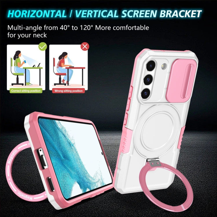 For Samsung Galaxy S22 5G Sliding Camshield Magsafe Holder TPU Hybrid PC Phone Case(Pink White) - Galaxy Phone Cases by PMC TechLife | Online Shopping South Africa | PMC TechLife