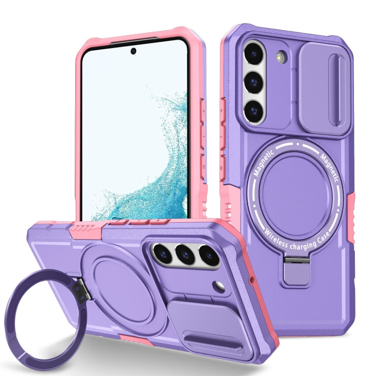 For Samsung Galaxy S22 5G Sliding Camshield Magsafe Holder TPU Hybrid PC Phone Case(Pink Purple) - Galaxy Phone Cases by PMC TechLife | Online Shopping South Africa | PMC TechLife