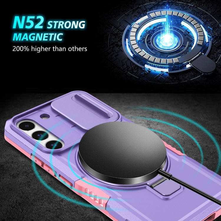For Samsung Galaxy S22 5G Sliding Camshield Magsafe Holder TPU Hybrid PC Phone Case(Pink Purple) - Galaxy Phone Cases by PMC TechLife | Online Shopping South Africa | PMC TechLife