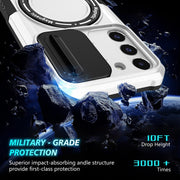 For Samsung Galaxy S22 5G Sliding Camshield Magsafe Holder TPU Hybrid PC Phone Case(Black White)