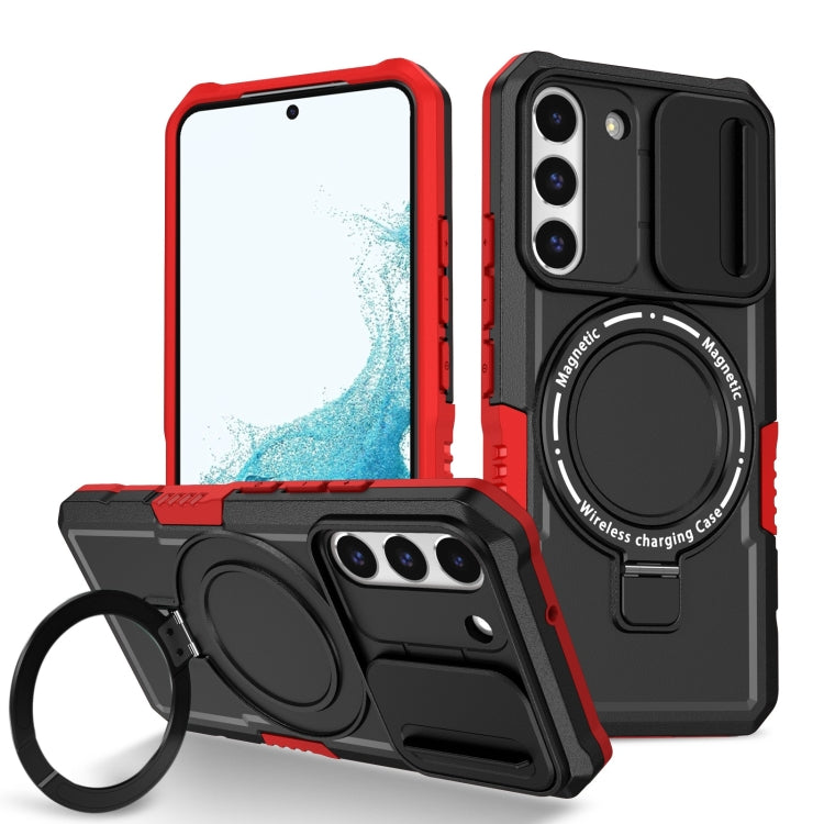 For Samsung Galaxy S22 5G Sliding Camshield Magsafe Holder TPU Hybrid PC Phone Case(Black Red) - Galaxy Phone Cases by PMC TechLife | Online Shopping South Africa | PMC TechLife