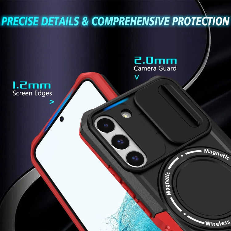 For Samsung Galaxy S22 5G Sliding Camshield Magsafe Holder TPU Hybrid PC Phone Case(Black Red) - Galaxy Phone Cases by PMC TechLife | Online Shopping South Africa | PMC TechLife