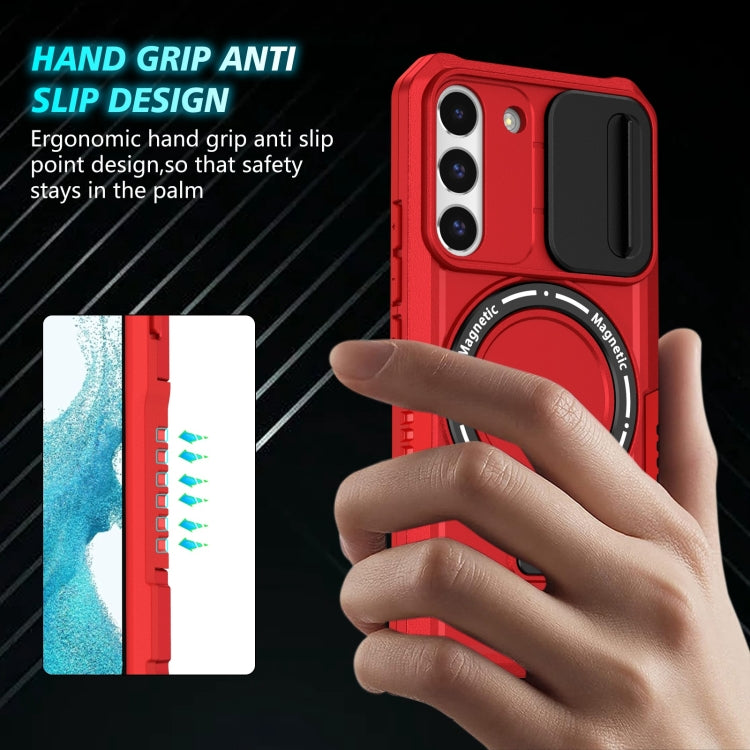 For Samsung Galaxy S22 5G Sliding Camshield Magsafe Holder TPU Hybrid PC Phone Case(Red)