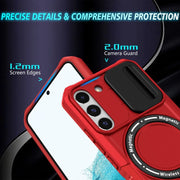 For Samsung Galaxy S22 5G Sliding Camshield Magsafe Holder TPU Hybrid PC Phone Case(Red)