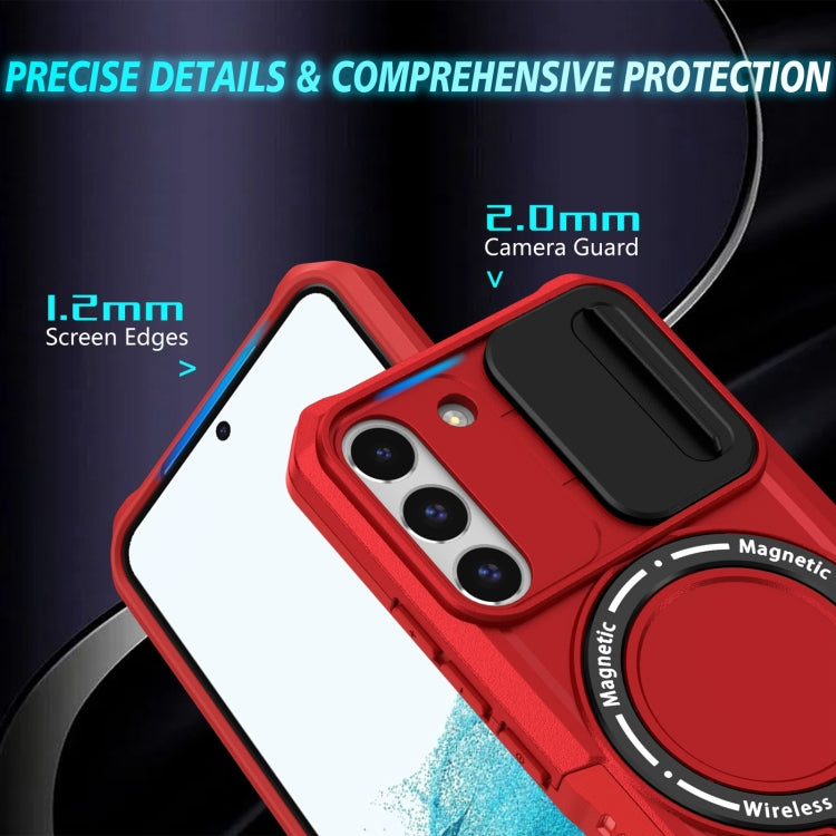 For Samsung Galaxy S22 5G Sliding Camshield Magsafe Holder TPU Hybrid PC Phone Case(Red)