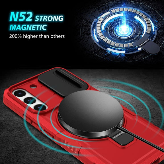 For Samsung Galaxy S22 5G Sliding Camshield Magsafe Holder TPU Hybrid PC Phone Case(Red)