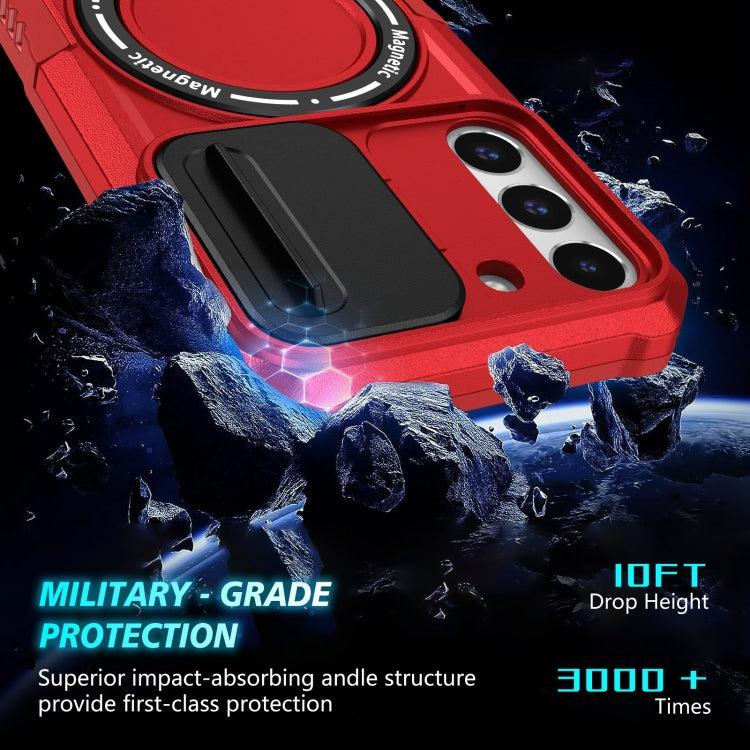 For Samsung Galaxy S22 5G Sliding Camshield Magsafe Holder TPU Hybrid PC Phone Case(Red)