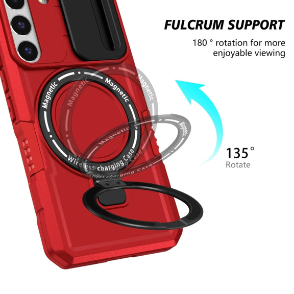 For Samsung Galaxy S22 5G Sliding Camshield Magsafe Holder TPU Hybrid PC Phone Case(Red)