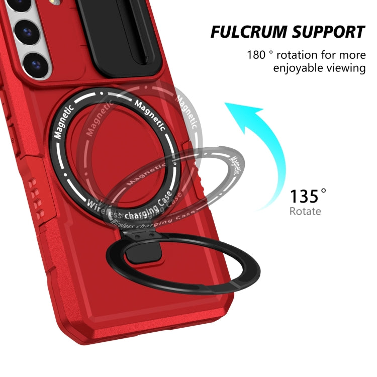 For Samsung Galaxy S22 5G Sliding Camshield Magsafe Holder TPU Hybrid PC Phone Case(Red)