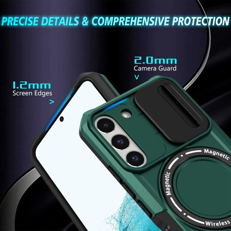 For Samsung Galaxy S22 5G Sliding Camshield Magsafe Holder TPU Hybrid PC Phone Case(Deep Green) - Galaxy Phone Cases by PMC TechLife | Online Shopping South Africa | PMC TechLife