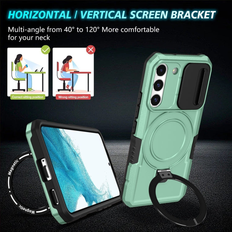 For Samsung Galaxy S22 5G Sliding Camshield Magsafe Holder TPU Hybrid PC Phone Case(Light Blue) - Galaxy Phone Cases by PMC TechLife | Online Shopping South Africa | PMC TechLife
