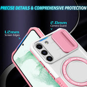 For Samsung Galaxy S22+ 5G Sliding Camshield Magsafe Holder TPU Hybrid PC Phone Case(Pink White)