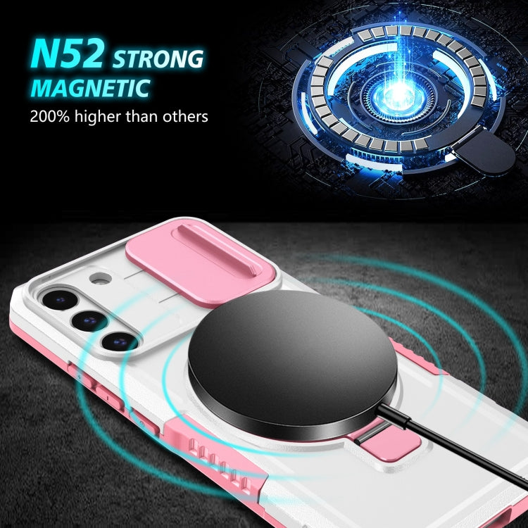 For Samsung Galaxy S22+ 5G Sliding Camshield Magsafe Holder TPU Hybrid PC Phone Case(Pink White) - Galaxy S22+ 5G Cases by PMC TechLife | Online Shopping South Africa | PMC TechLife | Buy Now Pay Later Mobicred